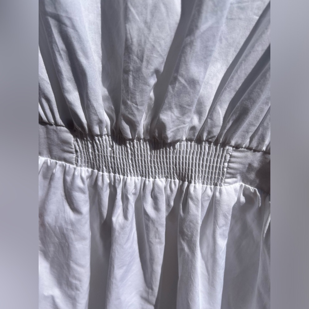 🆕ba&sh Cotton White Mini Dress Smocked Ruffle Hem Summer Casual Boho Chic Size S - Picture 7 of 17